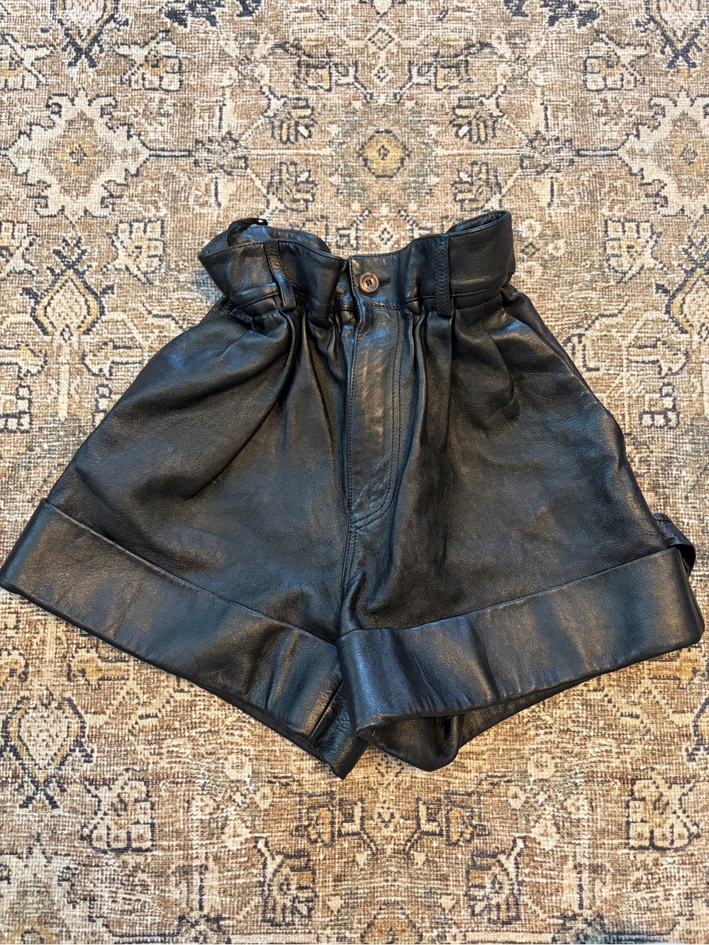 Miu Miu Black High-Waist Paperbag Leather Shorts